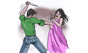 رسم تعبيري يمثل جريمة بحق امرأة بريشة إحسان حلمي