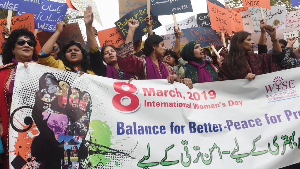 تظاهرات يوم المرأة العالمي 2019 في باسكتان/ AFP