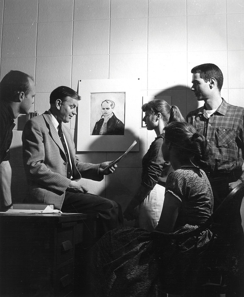 The poet Paul Engle with a group of Iowa Writers’ Workshop students in the 1950s. (Frederick W. Kent Collection/University of Iowa Libraries)